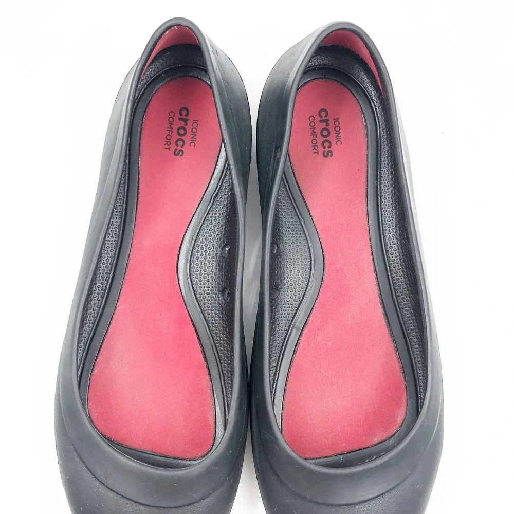 Crocs Shoes Womens 9 Lina Flat Black Rubber Pointed Toe Ballet Flats Office